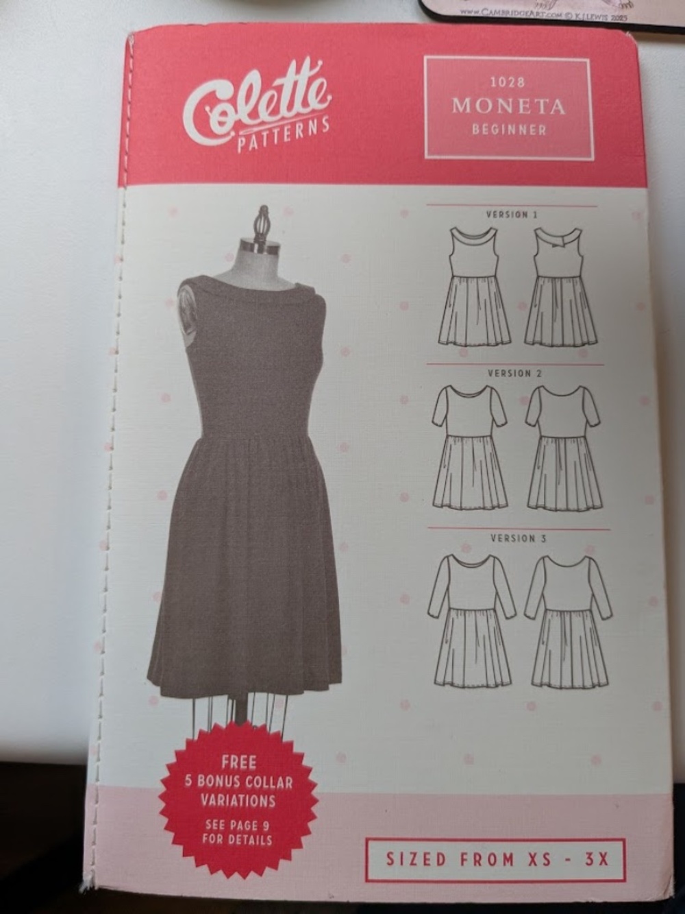 Colette Patterns Moneta Dress, sizes XS-3X